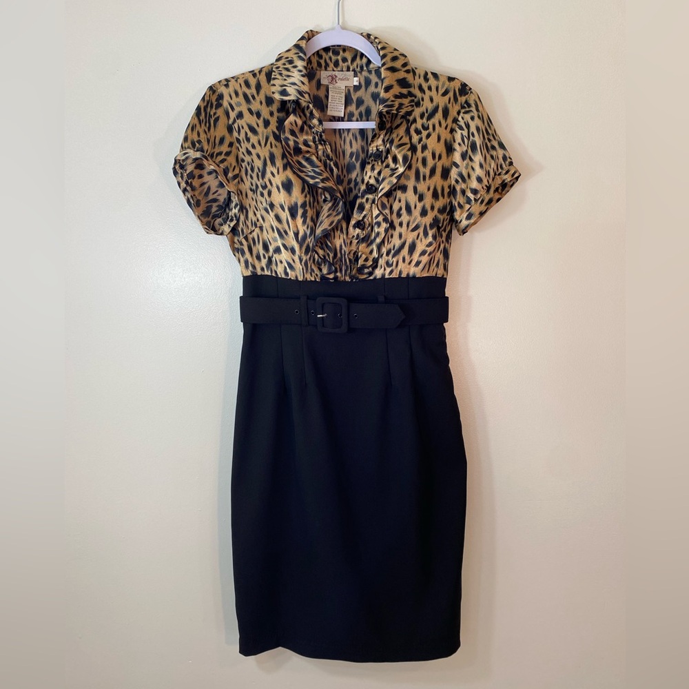 Roulette Leopard Print Belted Mini Dress